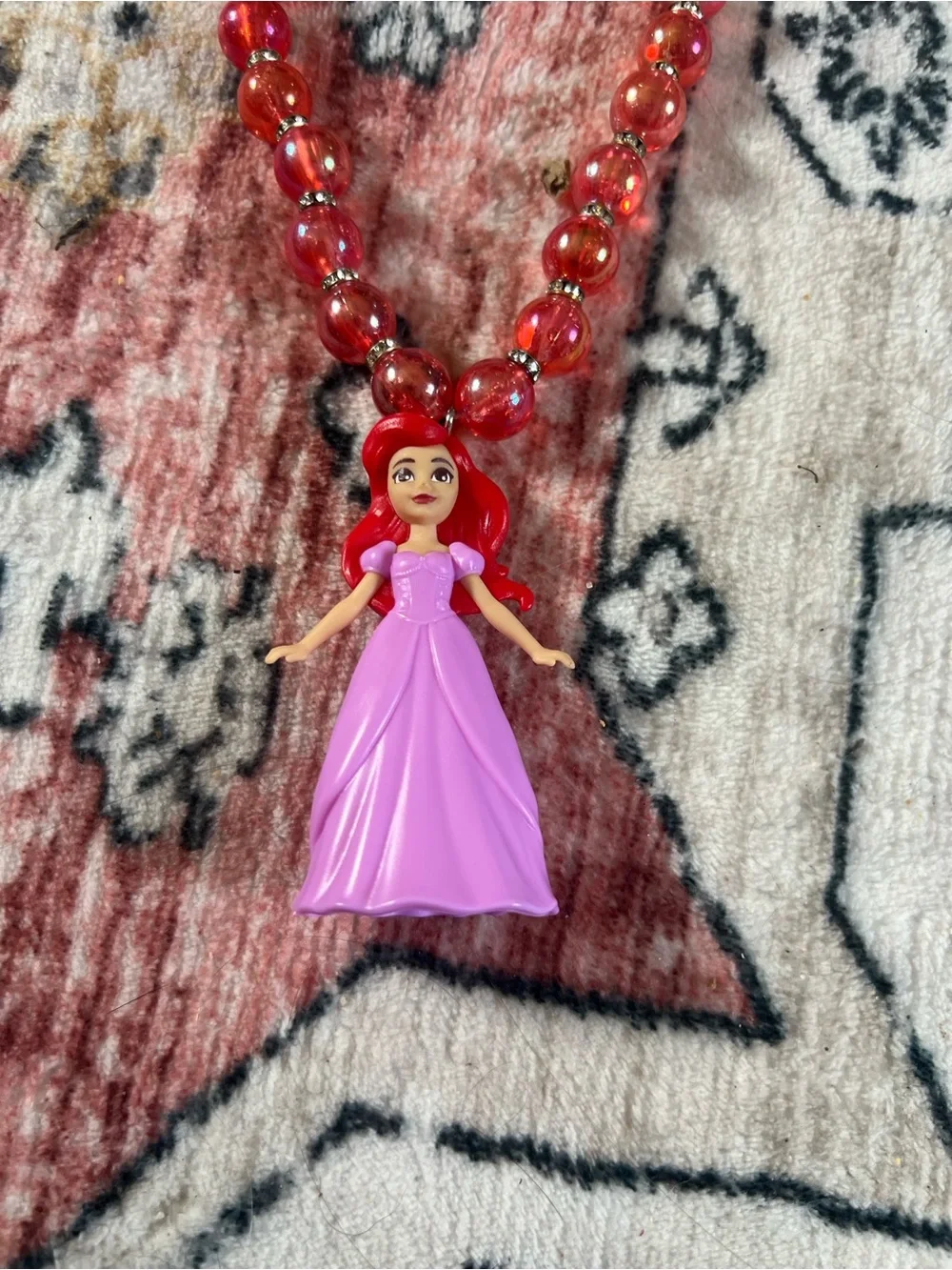 Handmade Kids Princess Beaded Necklace - Pink Pendant with Red Beads